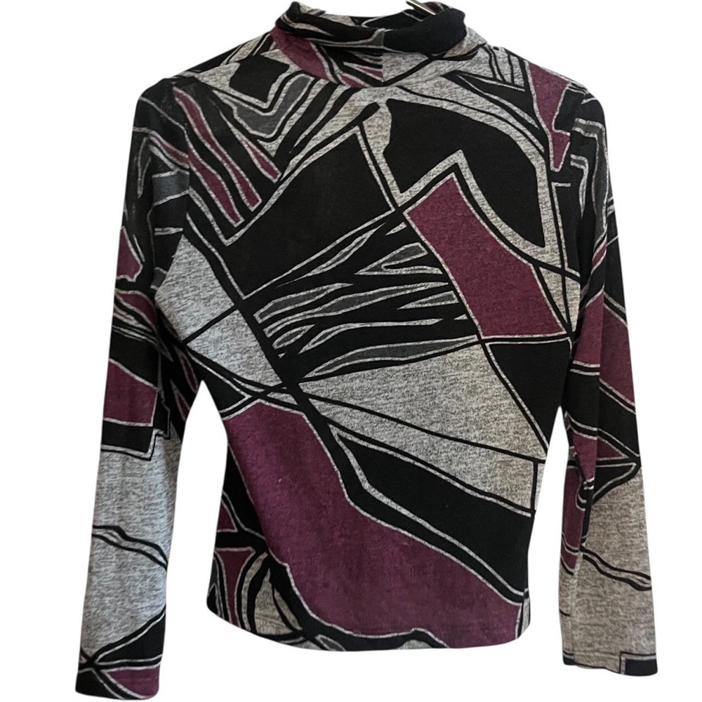 Purple and black Abstract geometric mockneck long sleeve top
